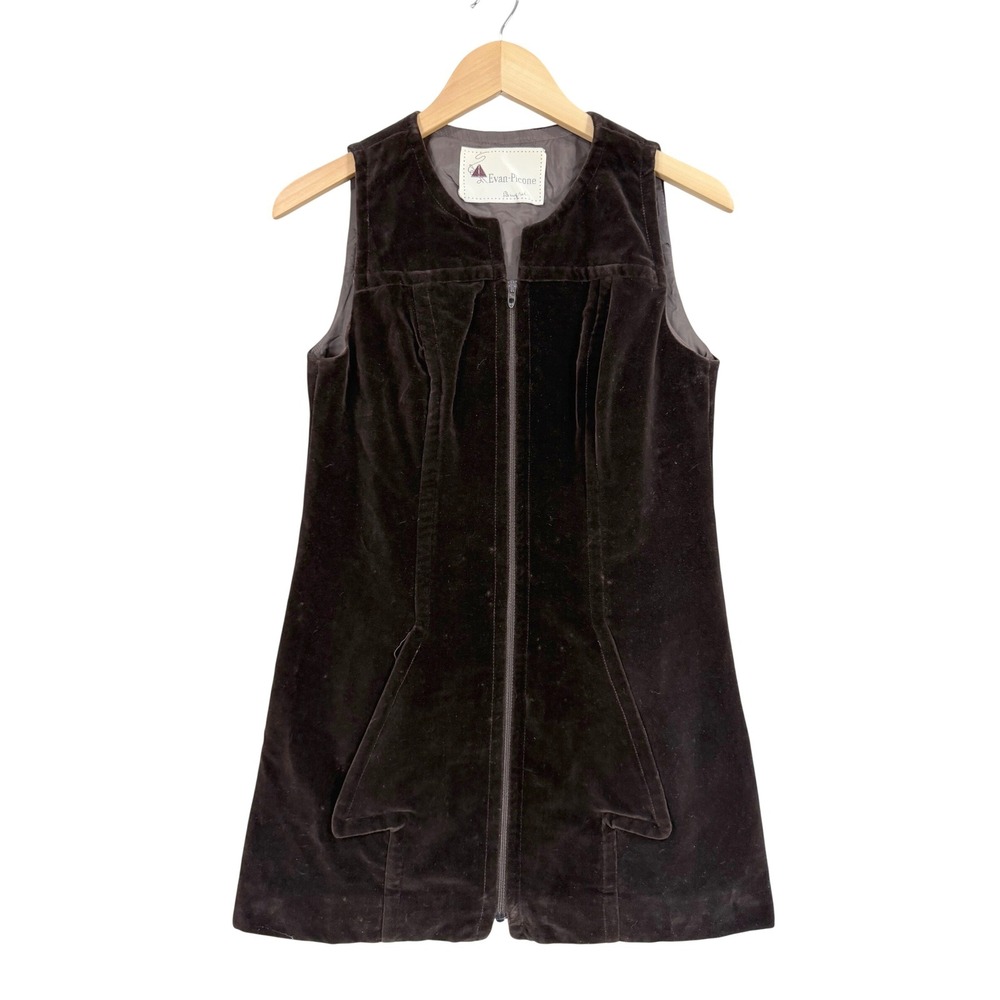 Evan-Picone Velvet Vest Womens 9 Brown Vintage Zip Front ILGWU Mod 70s 60s